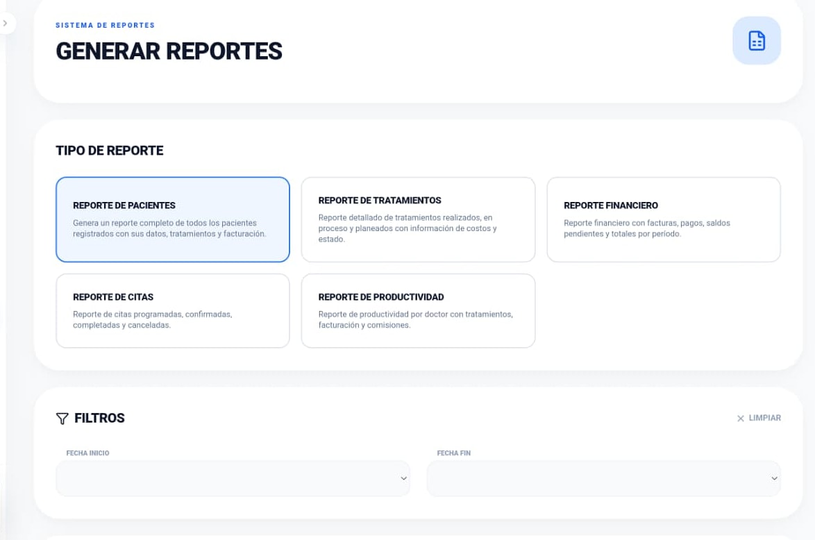 Reportes y exportación en AzulDent